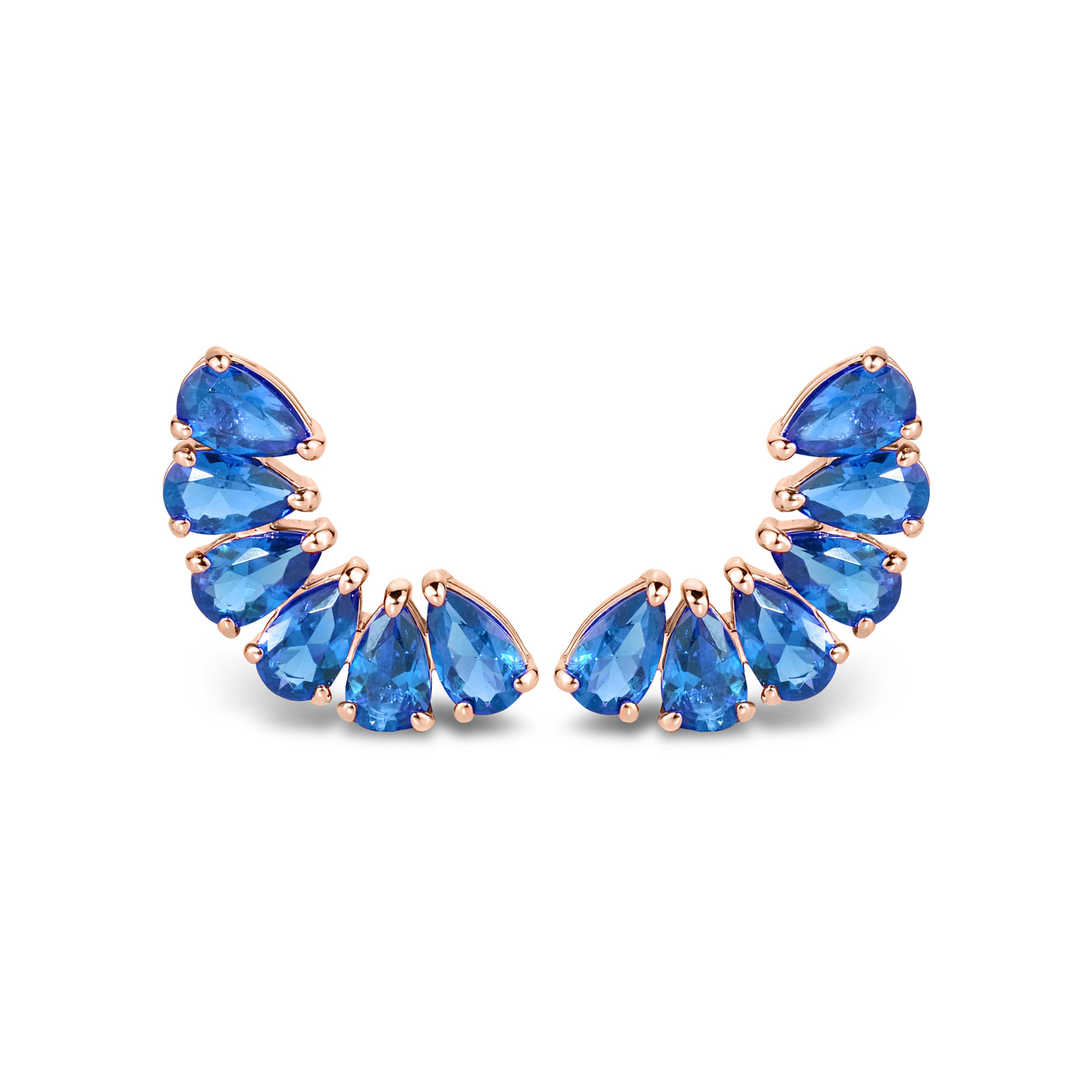 Brinco Ear Cuff Life Lagoon em Liga Rosé com Banho de Ouro Rose 18k e Pedras Azul