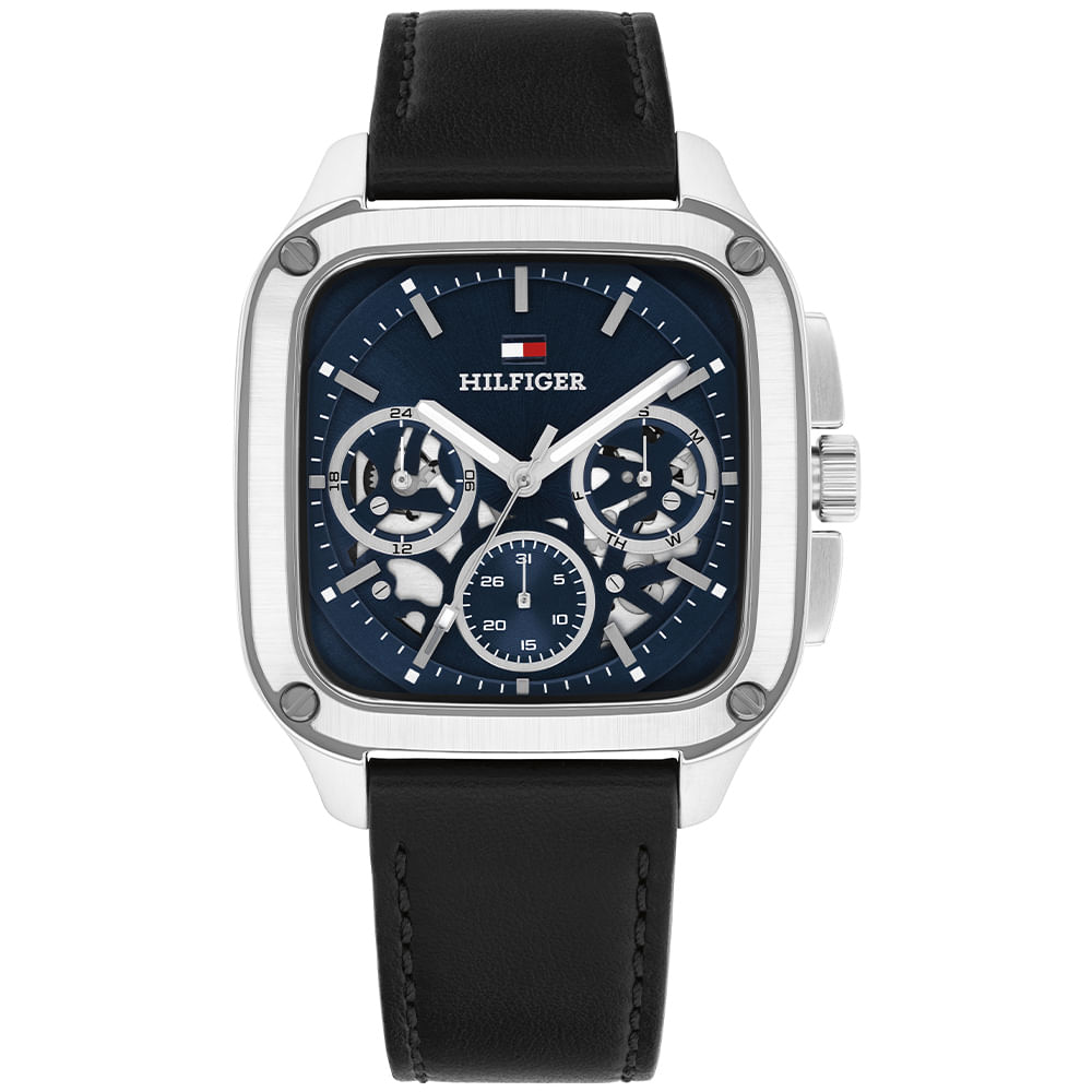 Relógio Tommy Hilfiger Herald Skeleton Masculino em Couro Preto 1710756