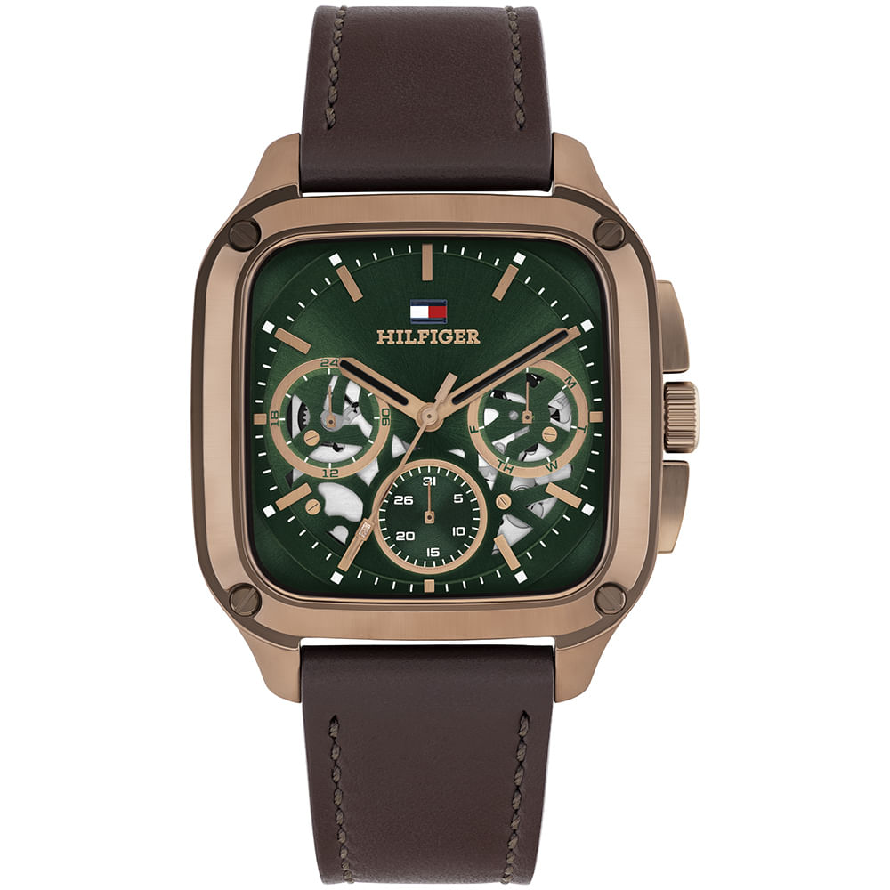 Relógio Tommy Hilfiger Herald Skeleton Masculino em Couro Marrom 1710757