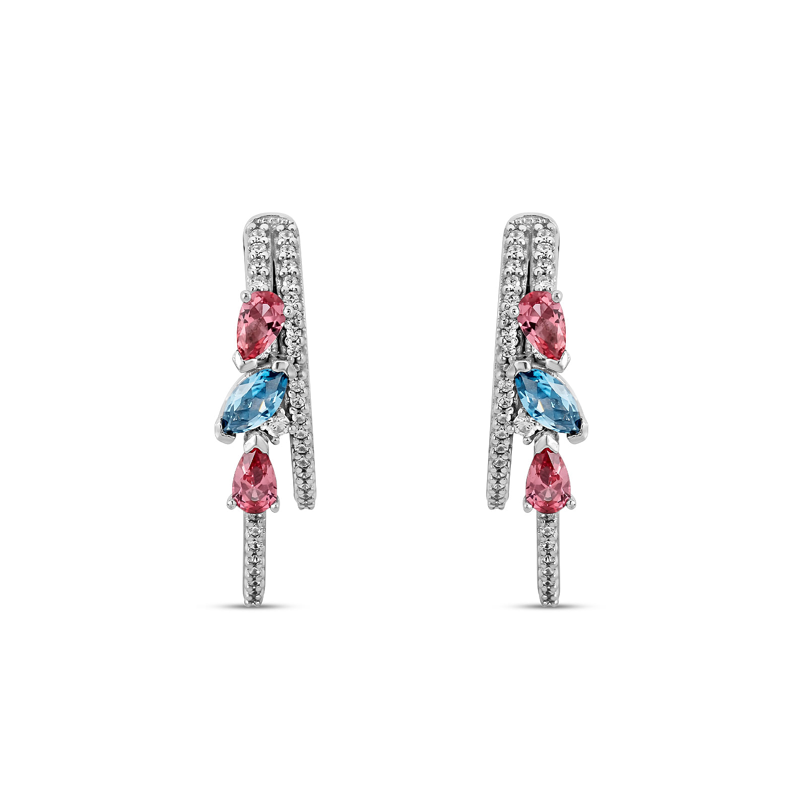 Brinco Argola Life Éden em Prata 925 com Zircônia Azul, Rosa e Incolor