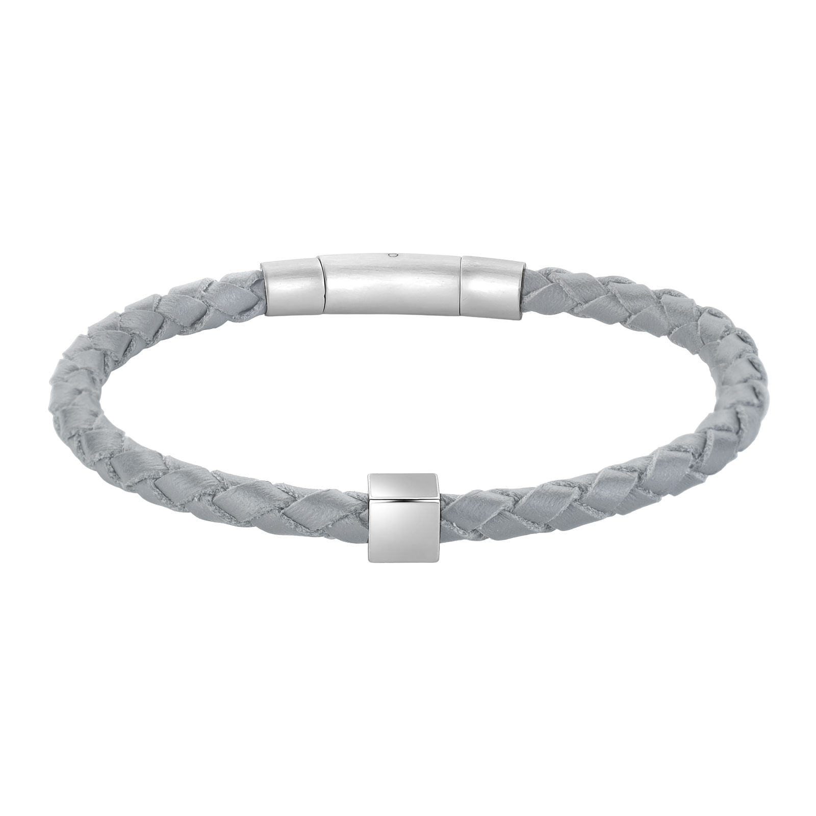 Pulseira Life Masculino em Aço com Couro Cinza Trançado