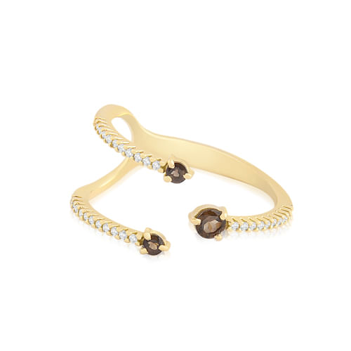 Anel Cores em Ouro Amarelo 18k com Quartzos Fumê e Diamantes