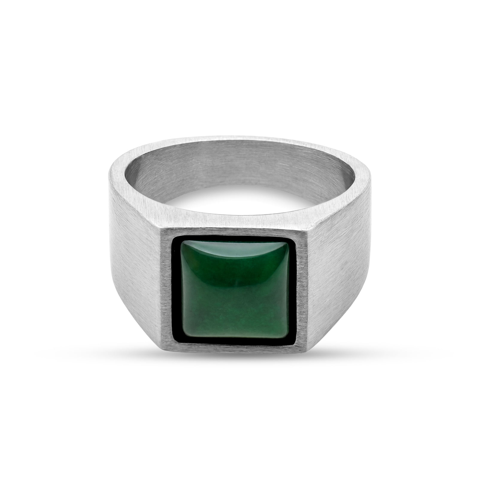 Anel Life Signet Masculino em Aço e Pedra Olho de Gato Verde