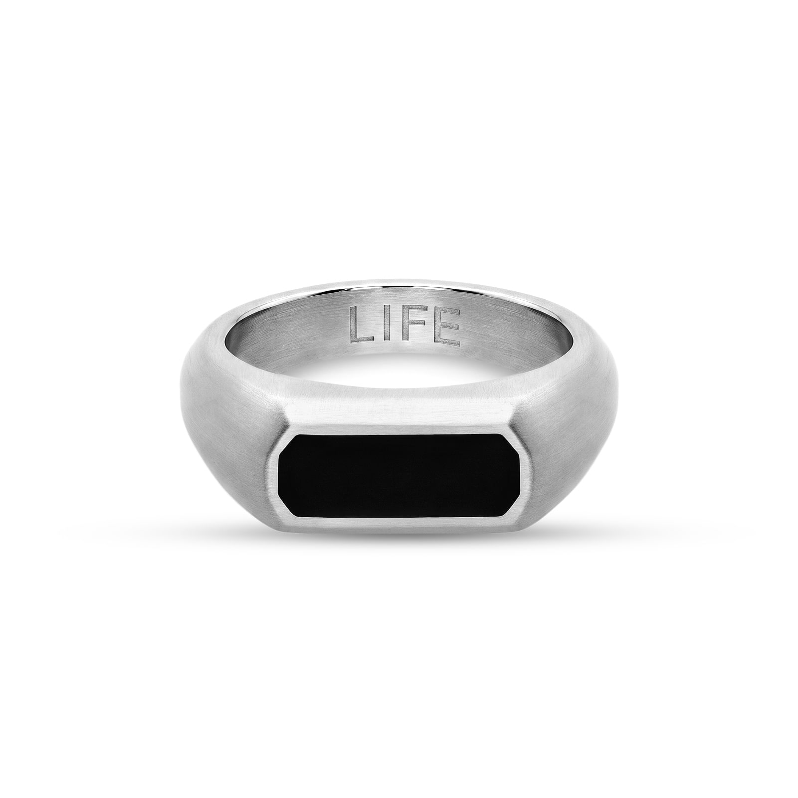 Anel Life Signet Masculino em Aço Escovado