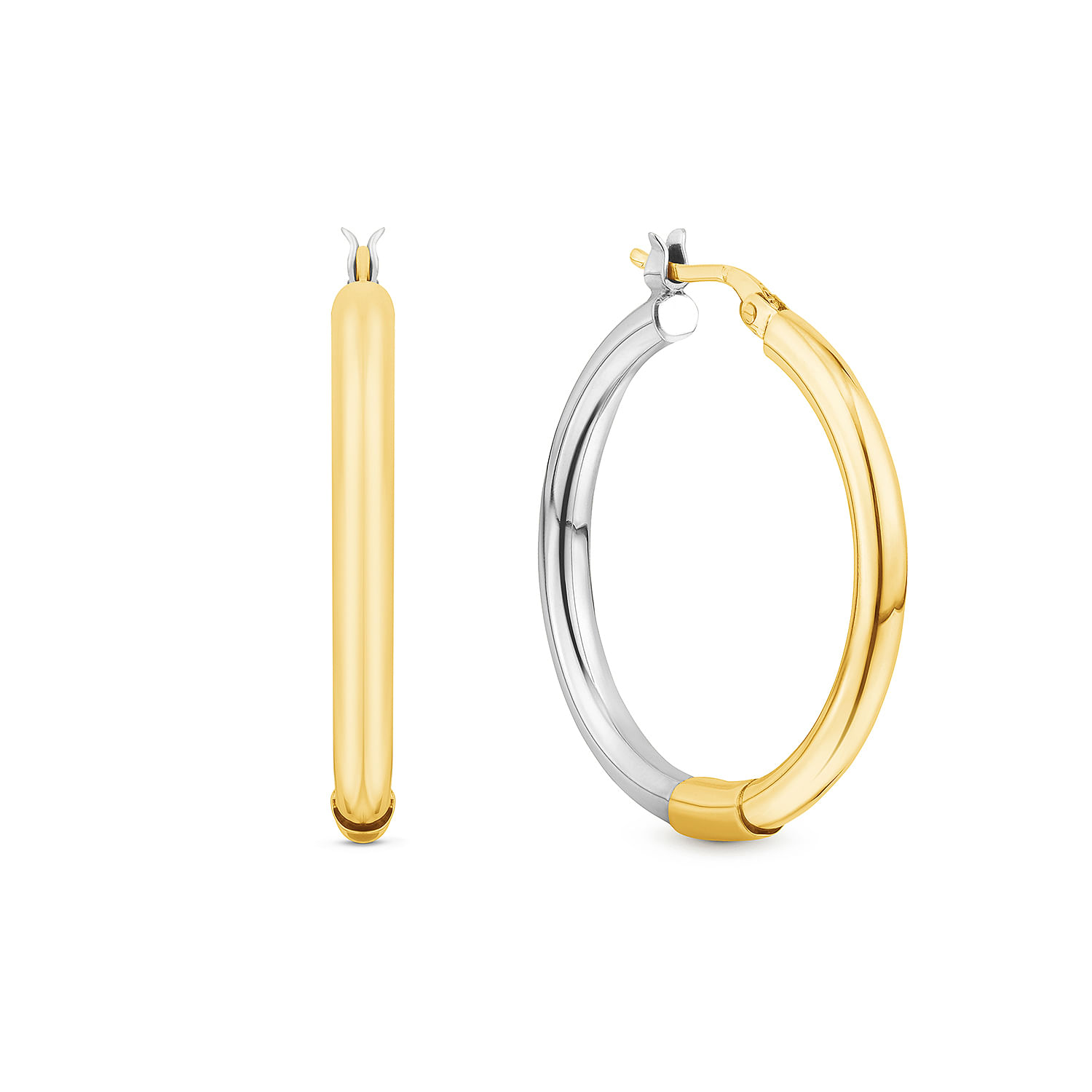 Argola Redonda em Ouro Amarelo e Ouro Branco 18k, 30mm