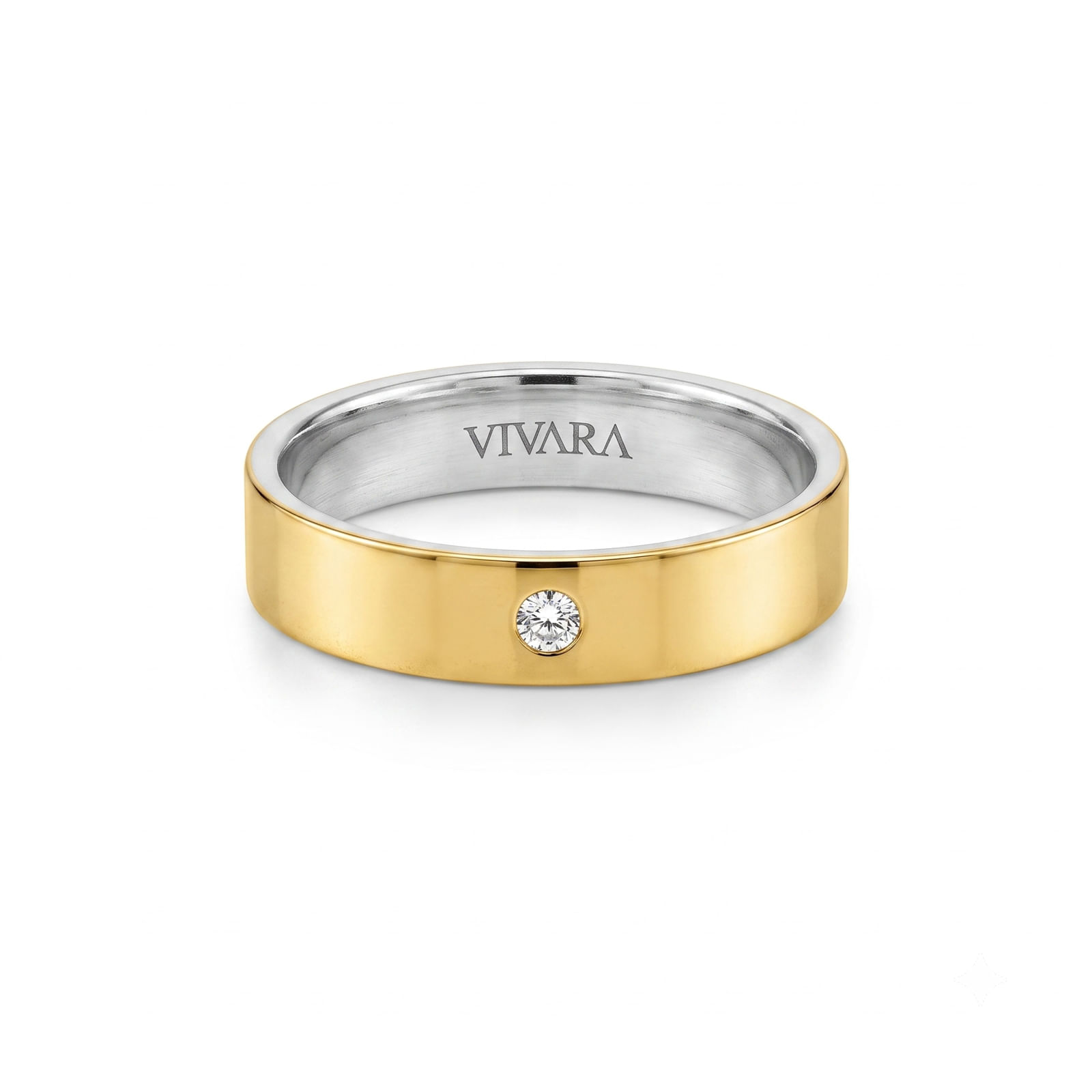 Aliança Romance em Prata 925 e Ouro Amarelo 18k com Diamante 0,03ct, 4mm