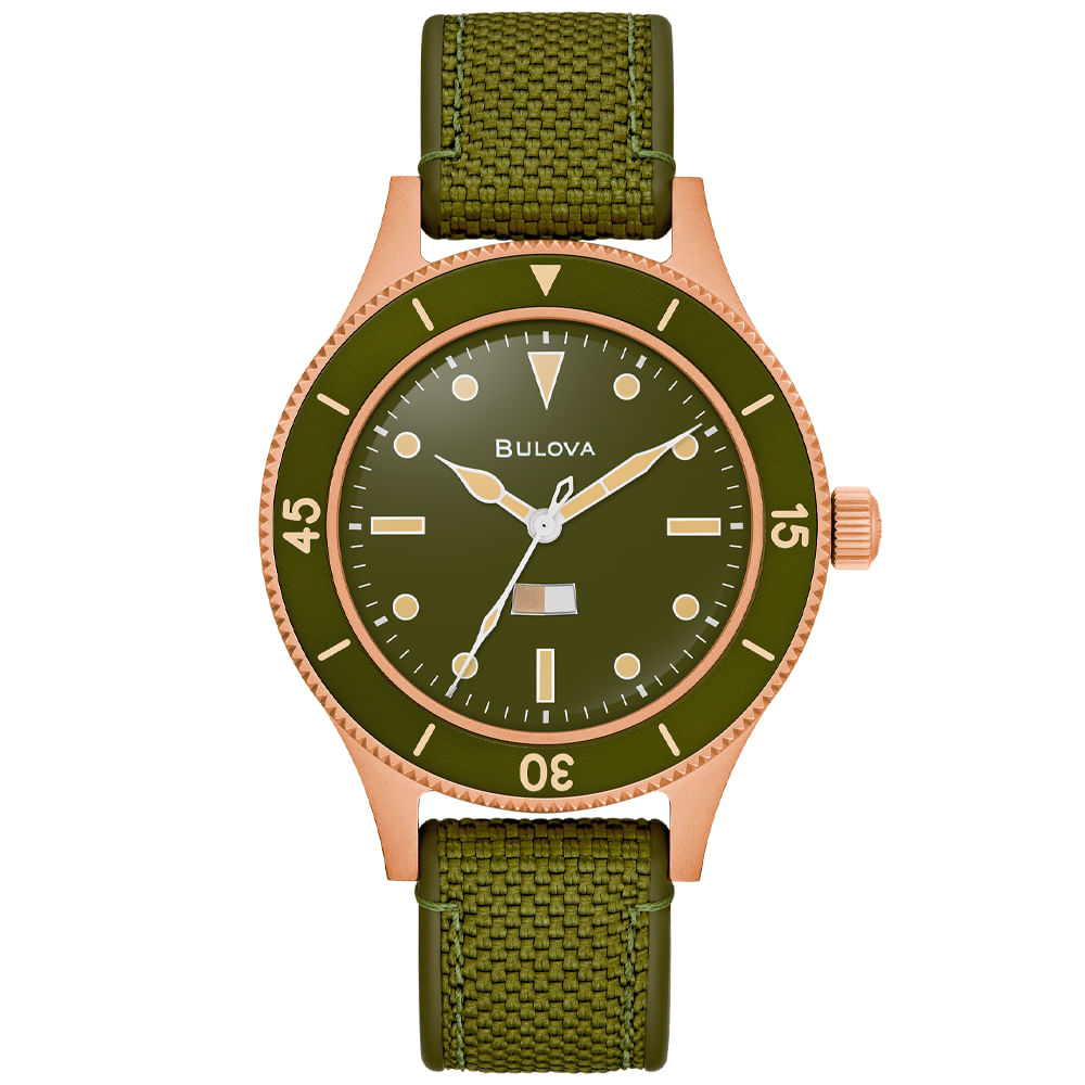Relógio Bulova Mil Ships Masculino em Silicone Verde 98A324N