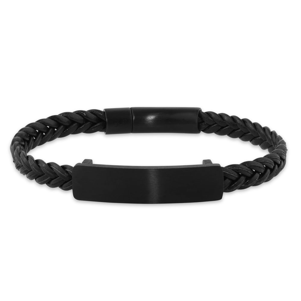Pulseira Life Trançada em Couro Preto
