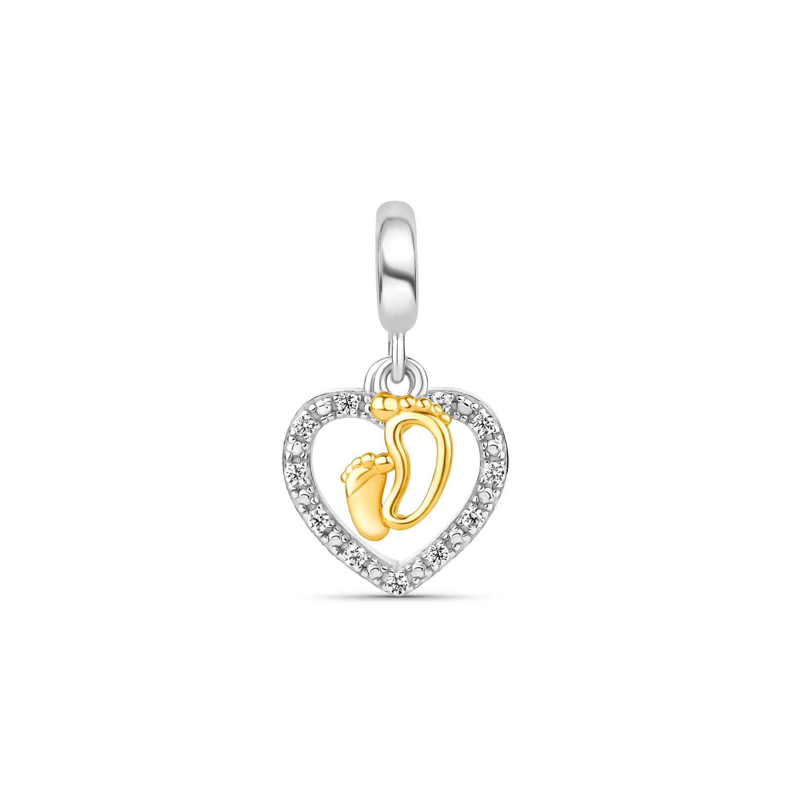 Pingente Life Coração Pezinho em Prata 925 e Banho de Ouro Amarelo 18k com Pedras Incolores