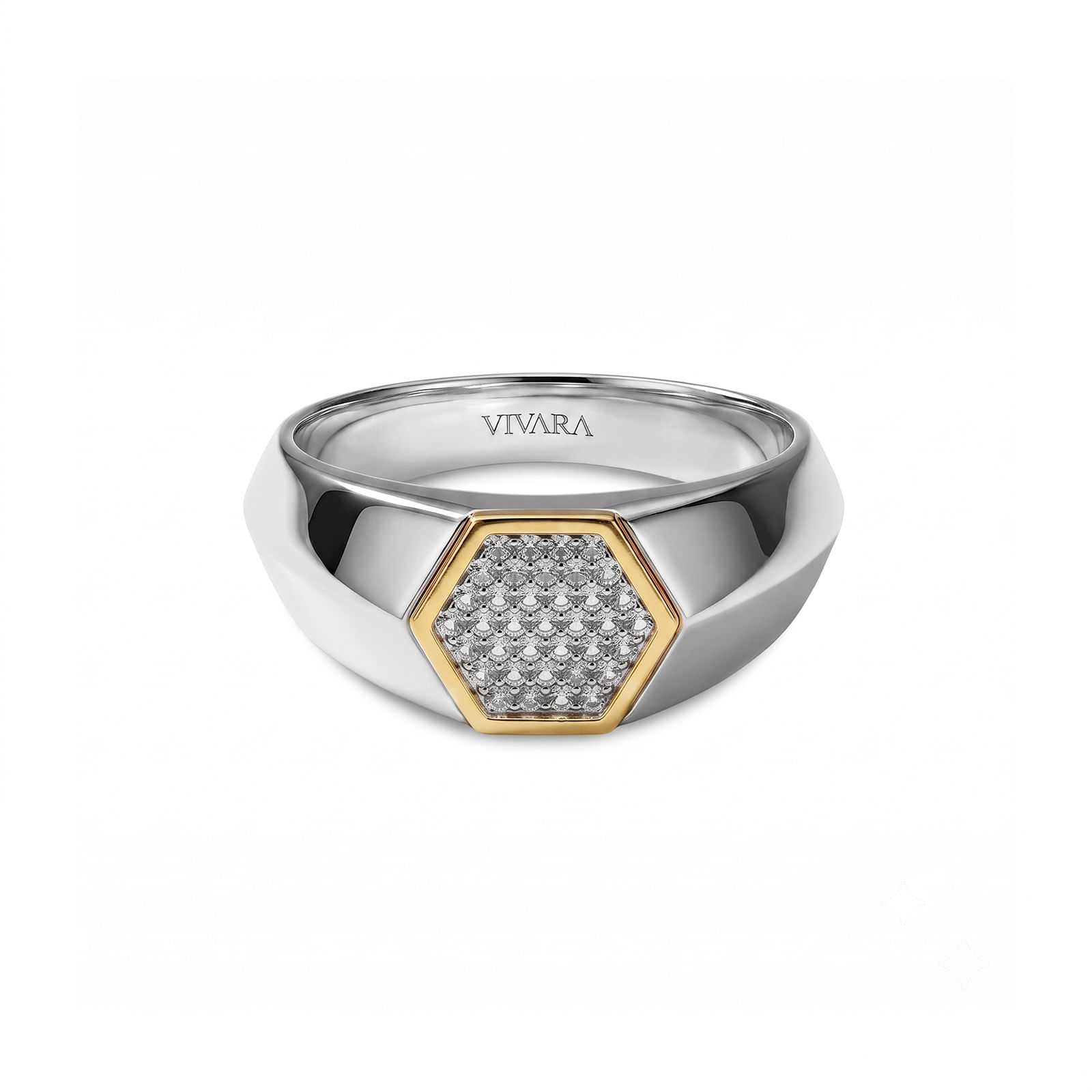 Anel Brave em Prata 925 e Ouro Amarelo 18K com Safiras Incolores