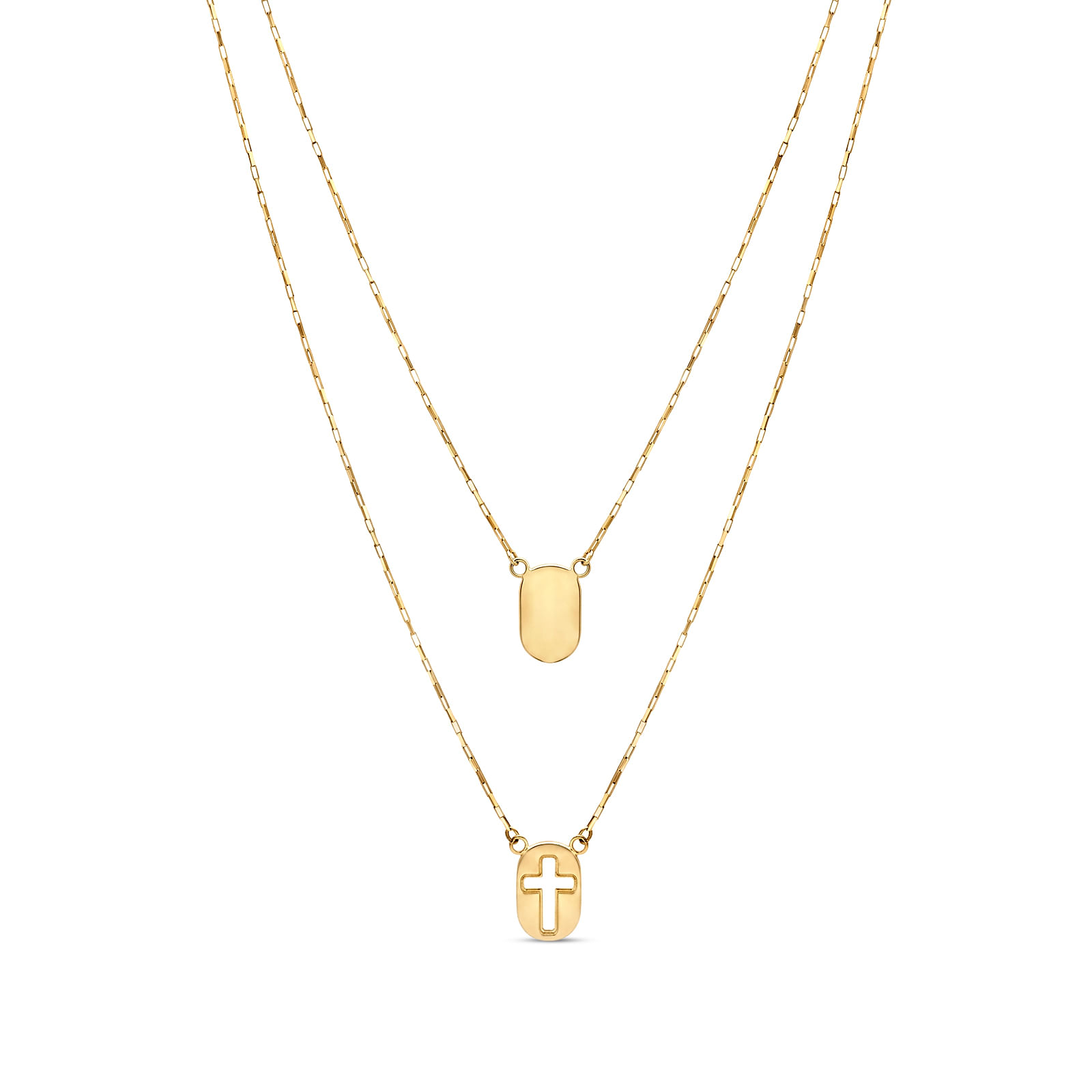 Escapulário Cruz e Oração em Ouro Amarelo 18K, 60 cm