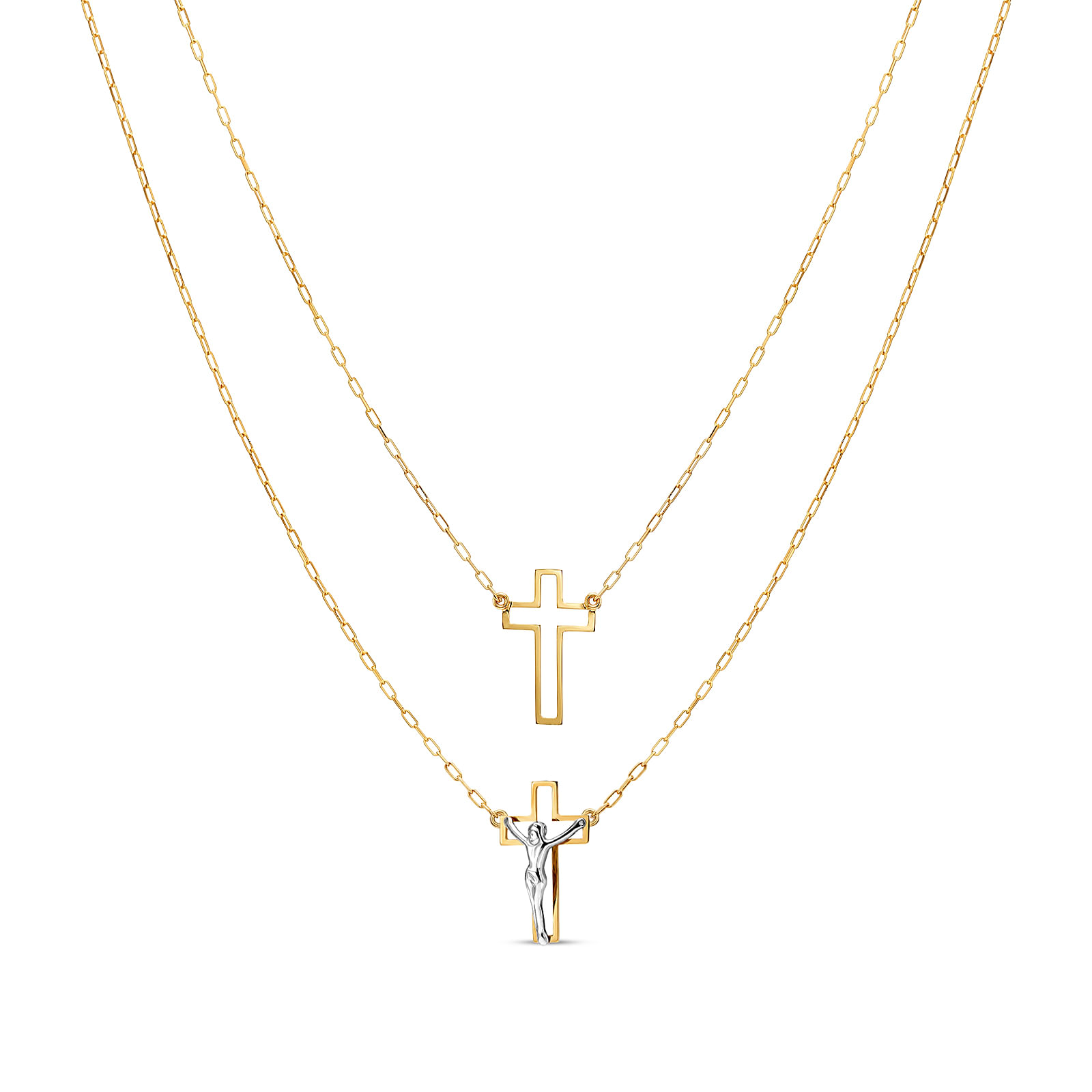 Escapulário Cruz Vazada em Ouro Amarelo e Branco 18K, 68 cm
