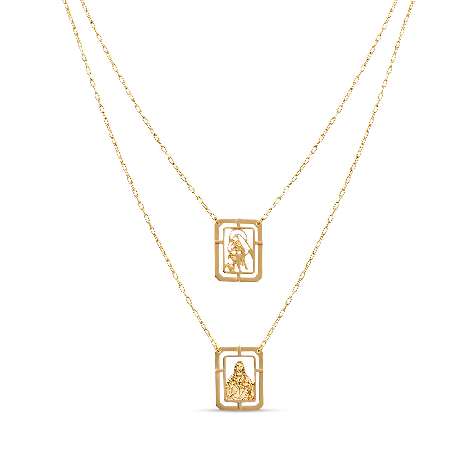 Escapulário Jesus e N.Sra. Do Carmo em Ouro Amarelo 18K, 70 cm