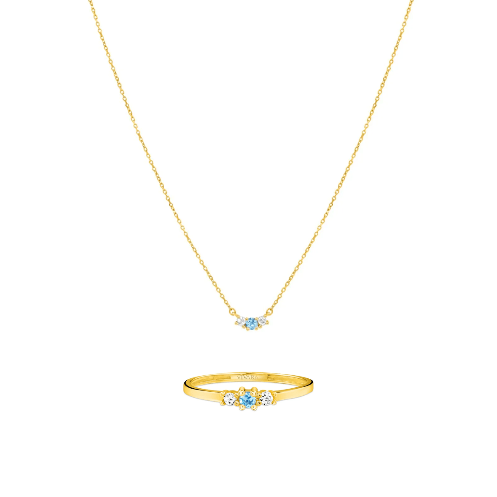Conjunto Anel + Colar em Ouro Amarelo 18K Topázio Swiss e Safiras Incolores