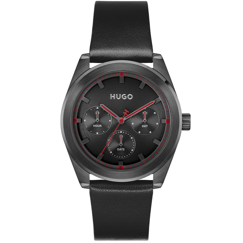 Relógio Hugo Bright Sport Masculino em Couro Preto 1530423