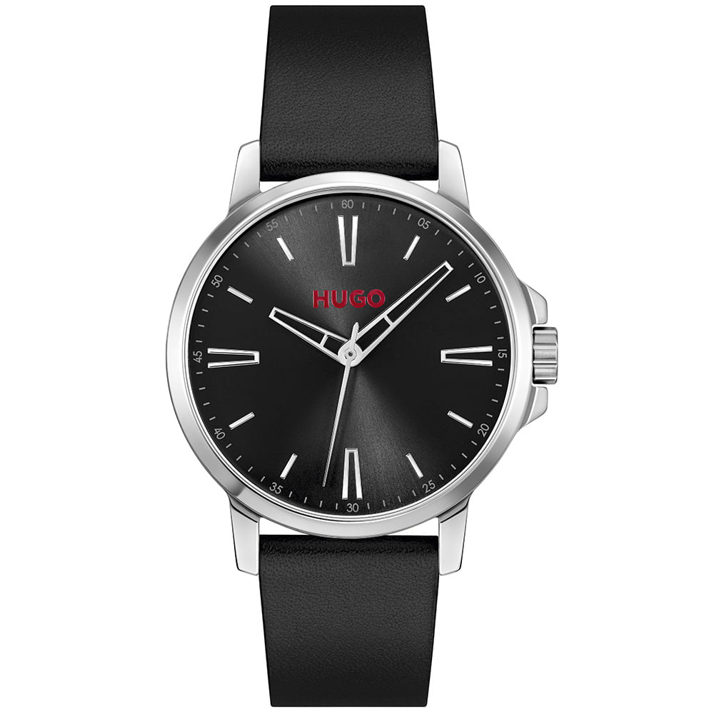 Relógio Hugo Smooth Masculino em Couro Preto 1530417