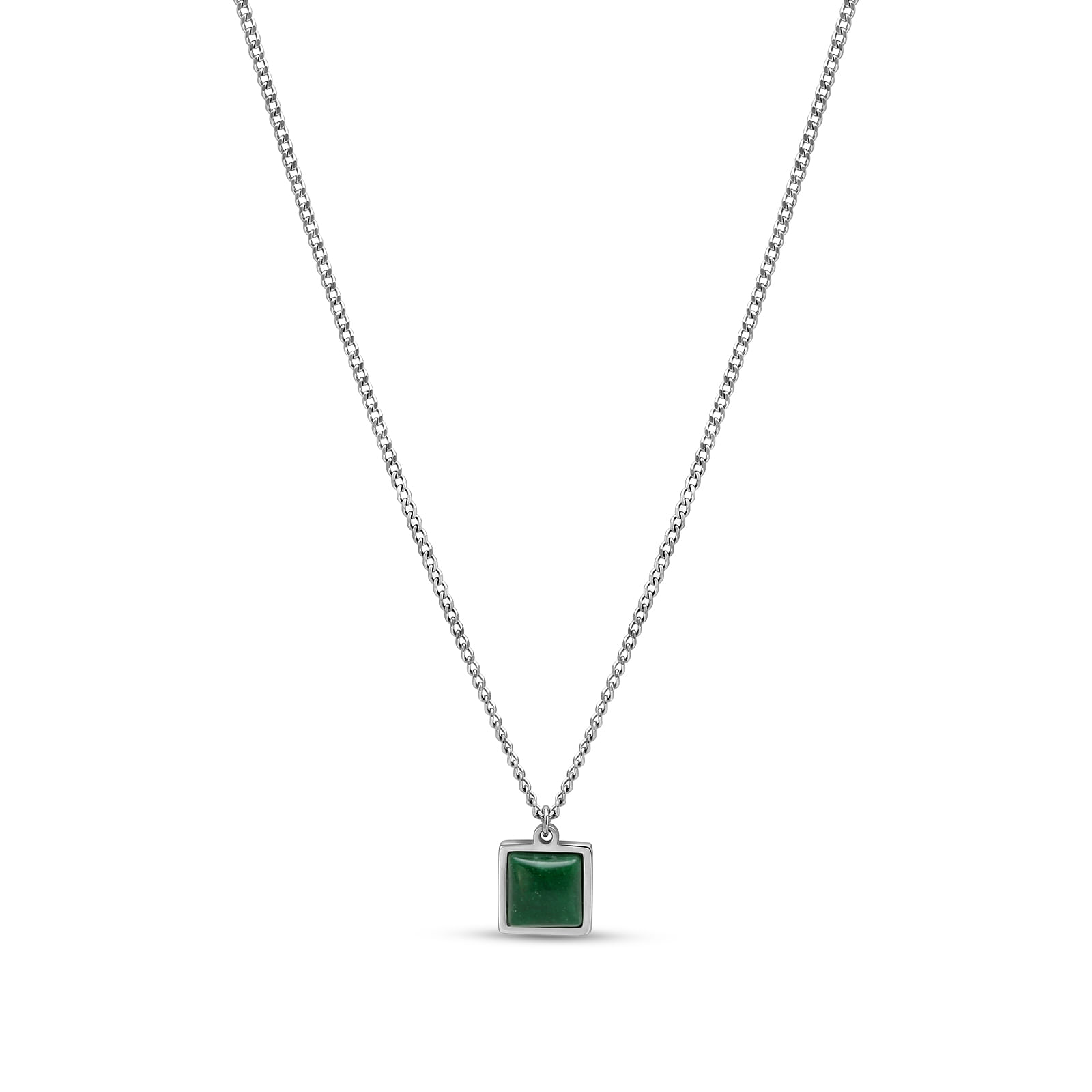Colar Life Masculino em Aço com Pedra Olho de Gato Verde, 60 cm