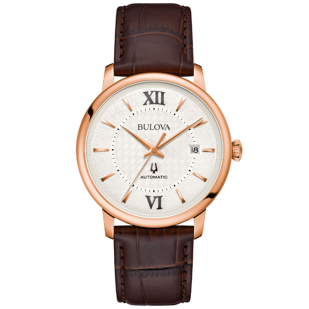 Relógio Bulova Hubson Automático Masculino em Couro Marrom 97B225N