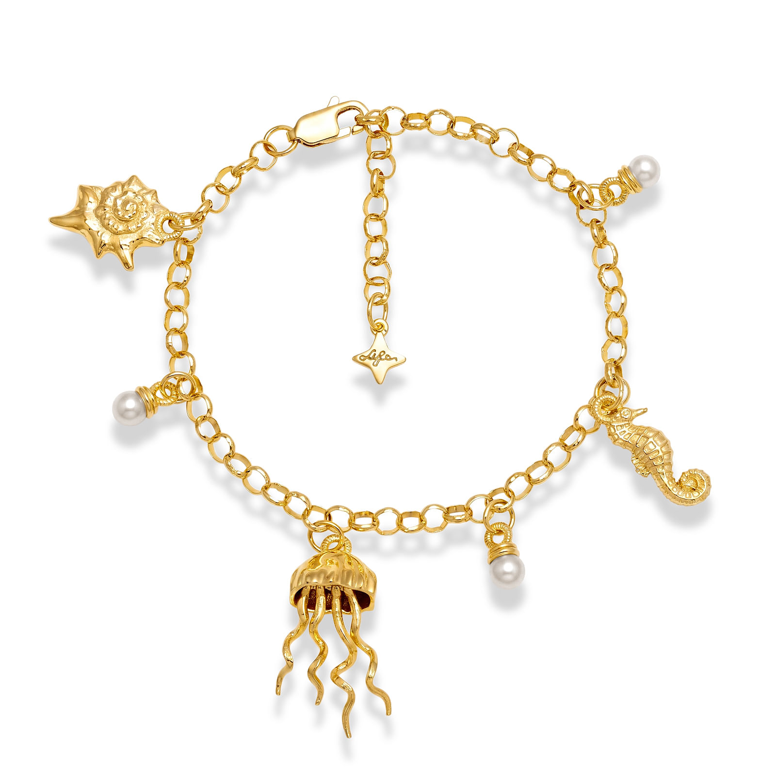 Pulseira Life Summer em Prata 925 com Banho de Ouro Amarelo 18k e Pérolas