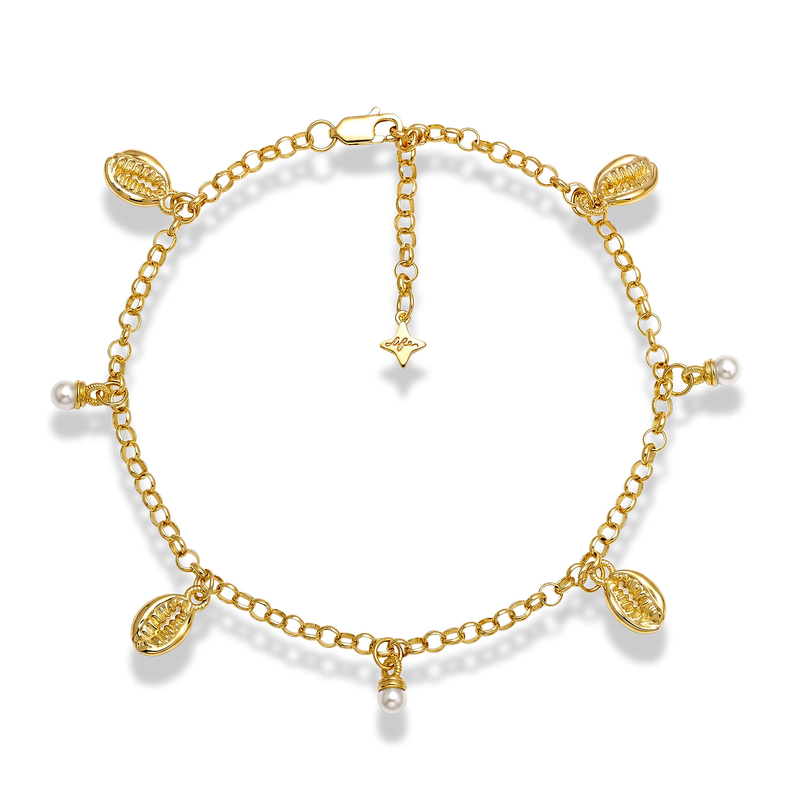 Tornozeleira Life Summer em Prata 925 com Banho de Ouro Amarelo 18k e Pérolas