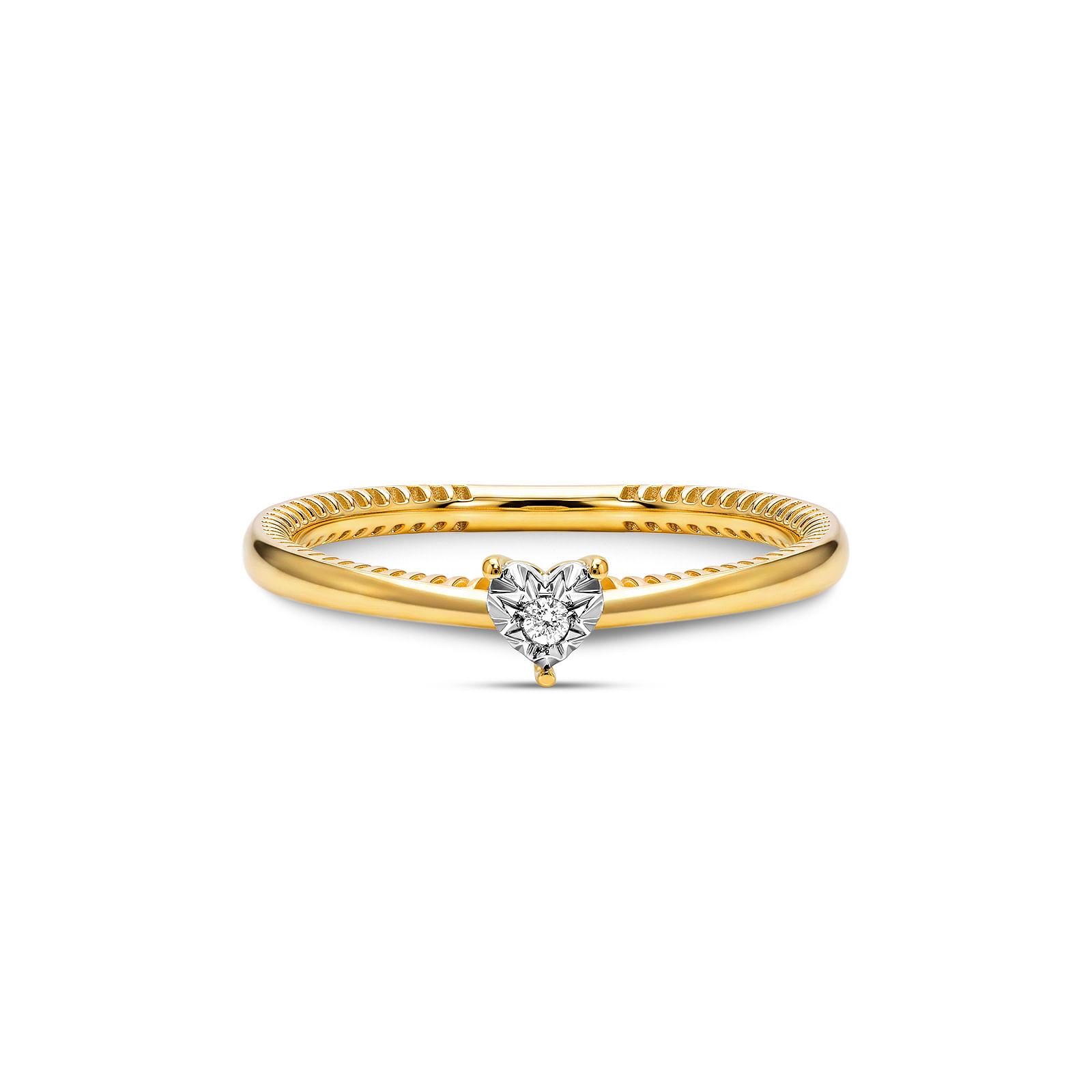 Anel Solitário Illusion Coração em Ouro Amarelo 18k com Diamante de 0,015ct