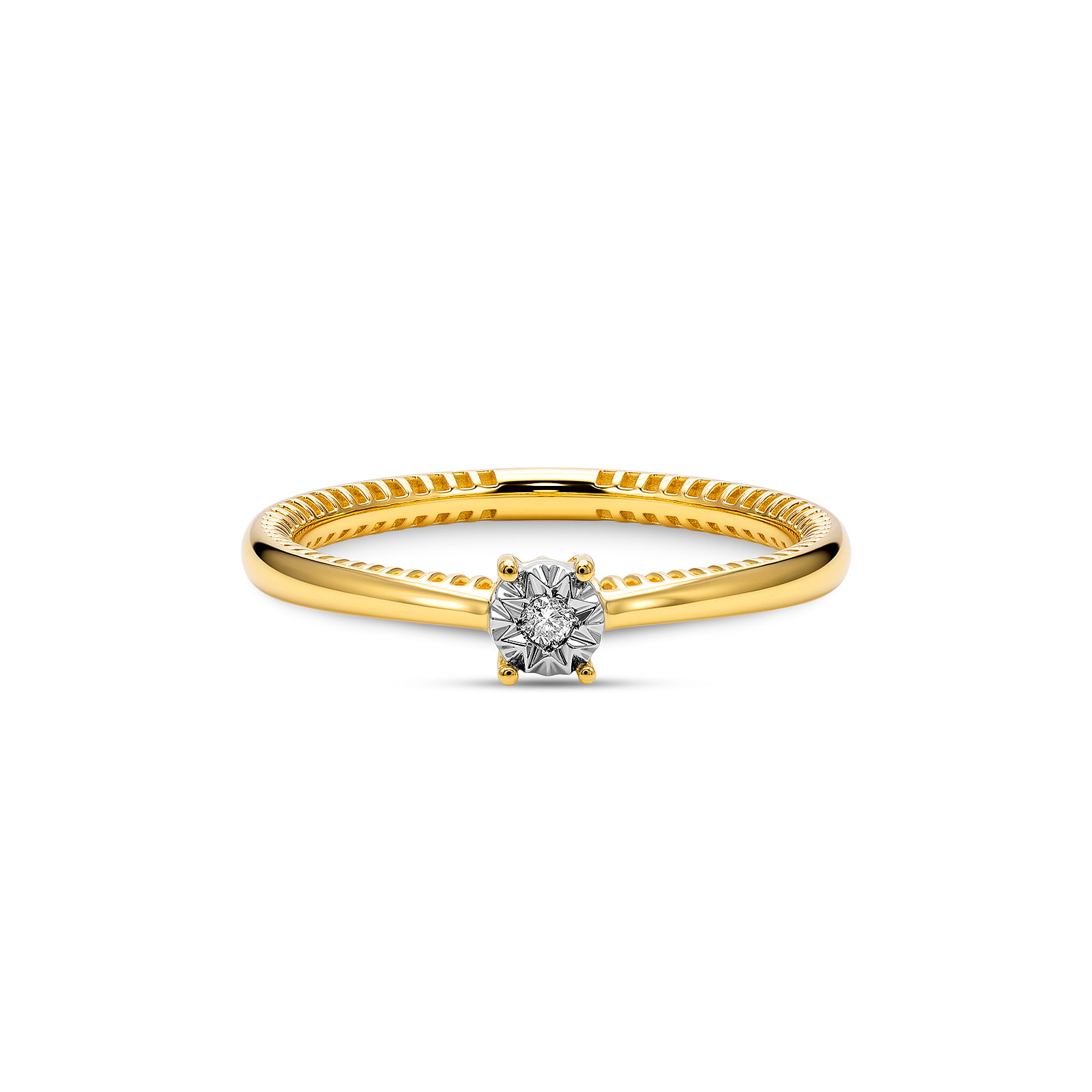 Anel Solitário Illusion em Ouro Amarelo 18k com Diamante de 0,010ct