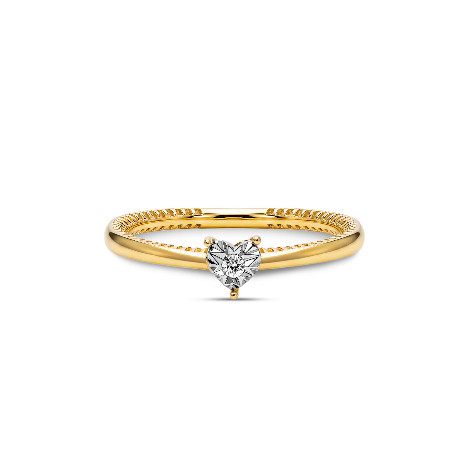 Anel Solitário Illusion Coração em Ouro Amarelo 18k com Diamante de 0,020ct