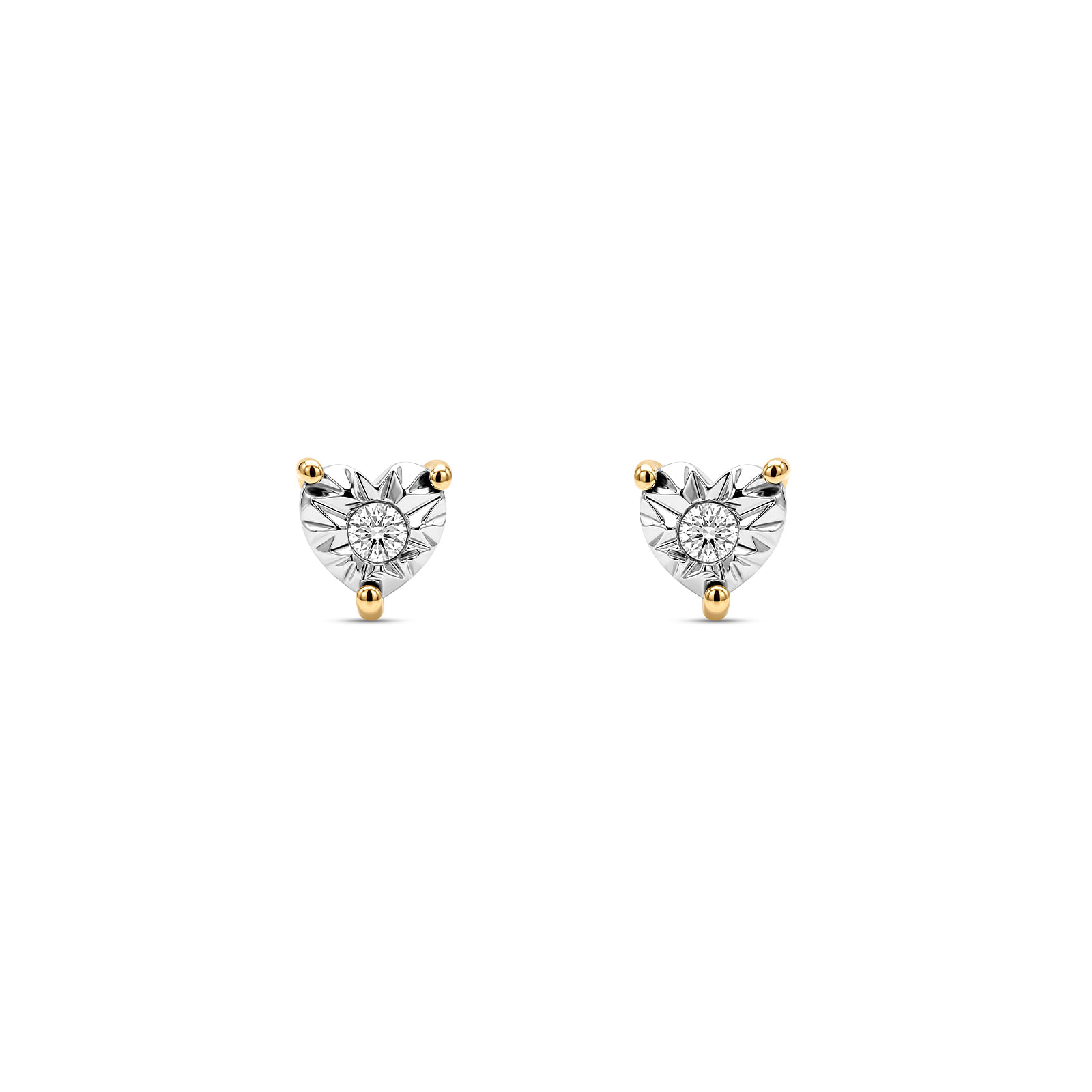 Brinco Solitário Illusion Coração em Ouro Amarelo 18k com Diamante de 0,030ct