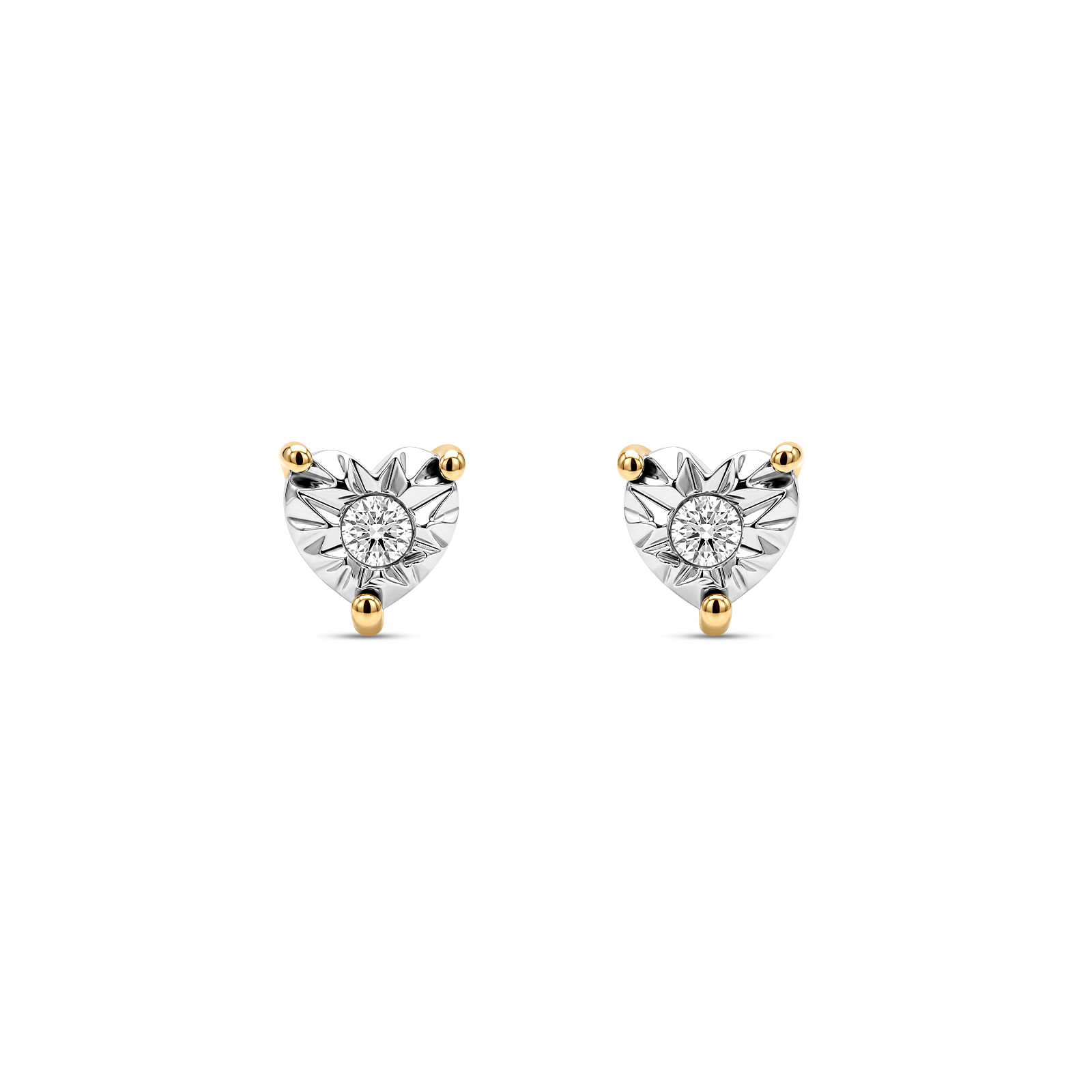 Brinco Solitário Illusion Coração em Ouro Amarelo 18k com Diamante de 0,040ct
