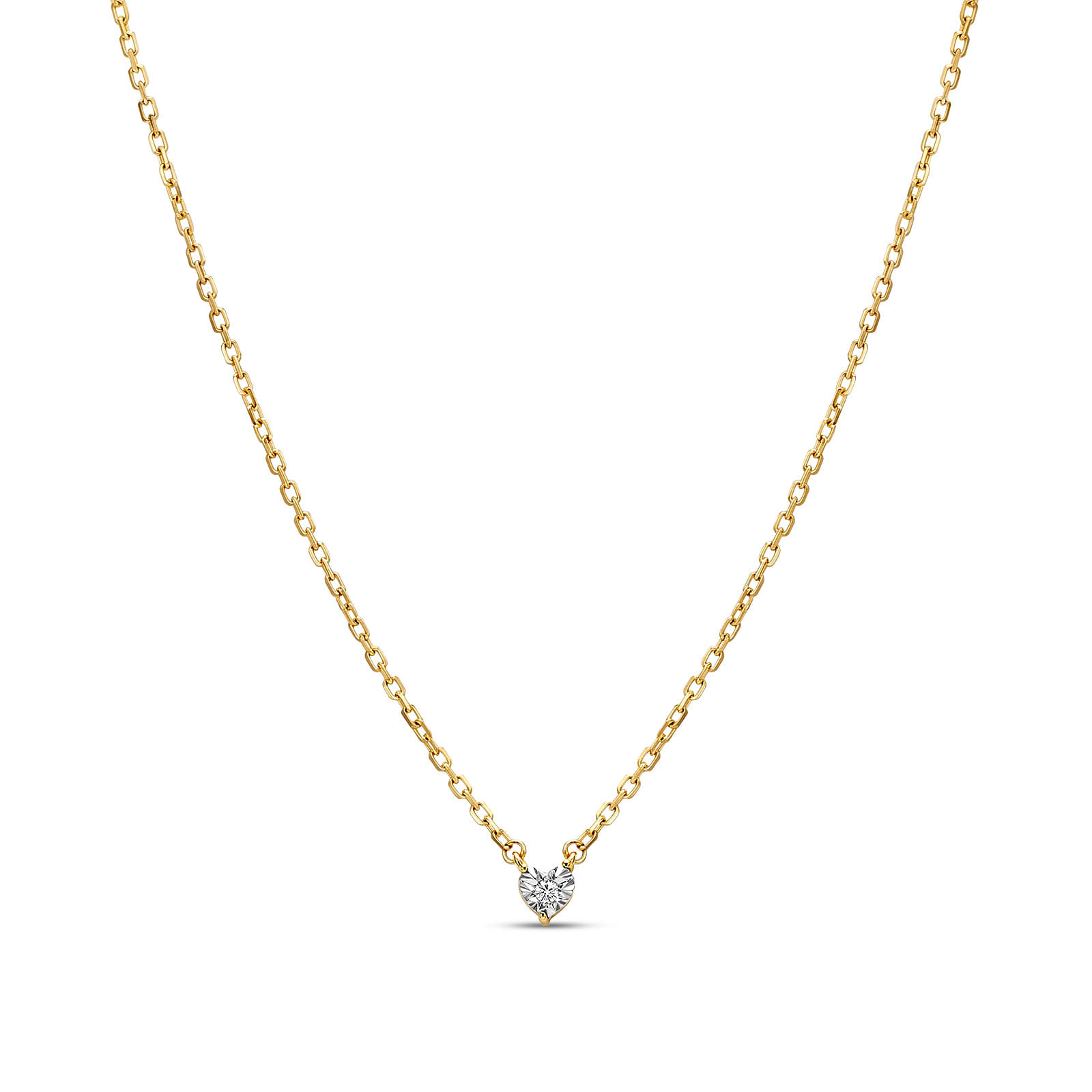 Colar Solitário Illusion Coração em Ouro Amarelo 18k com Diamante de 0,015ct