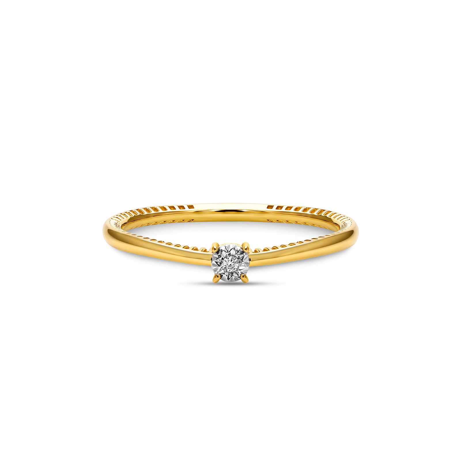 Anel Solitário Illusion em Ouro Amarelo 18k com Diamante de 0,015ct