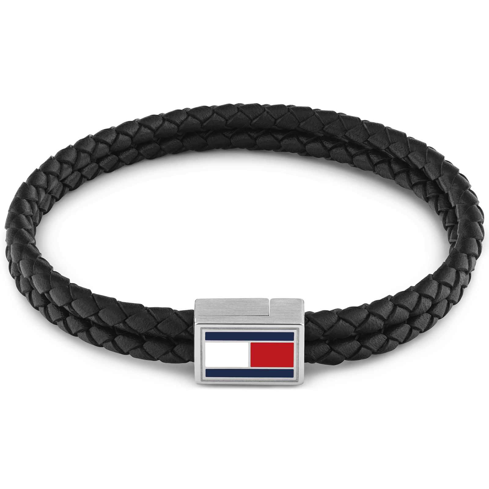 Pulseira Tommy Hilfiger 3D Flag Leather em Couro Preto 2790755S