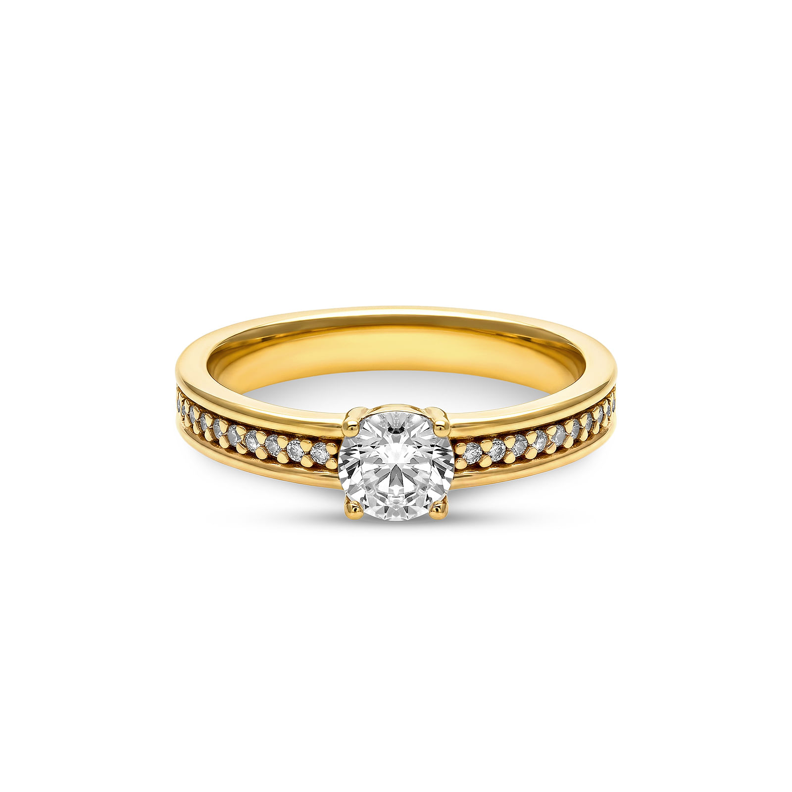 Anel Life Solitário em Prata 925 com Banho de Ouro 18k e Zircônia Incolor