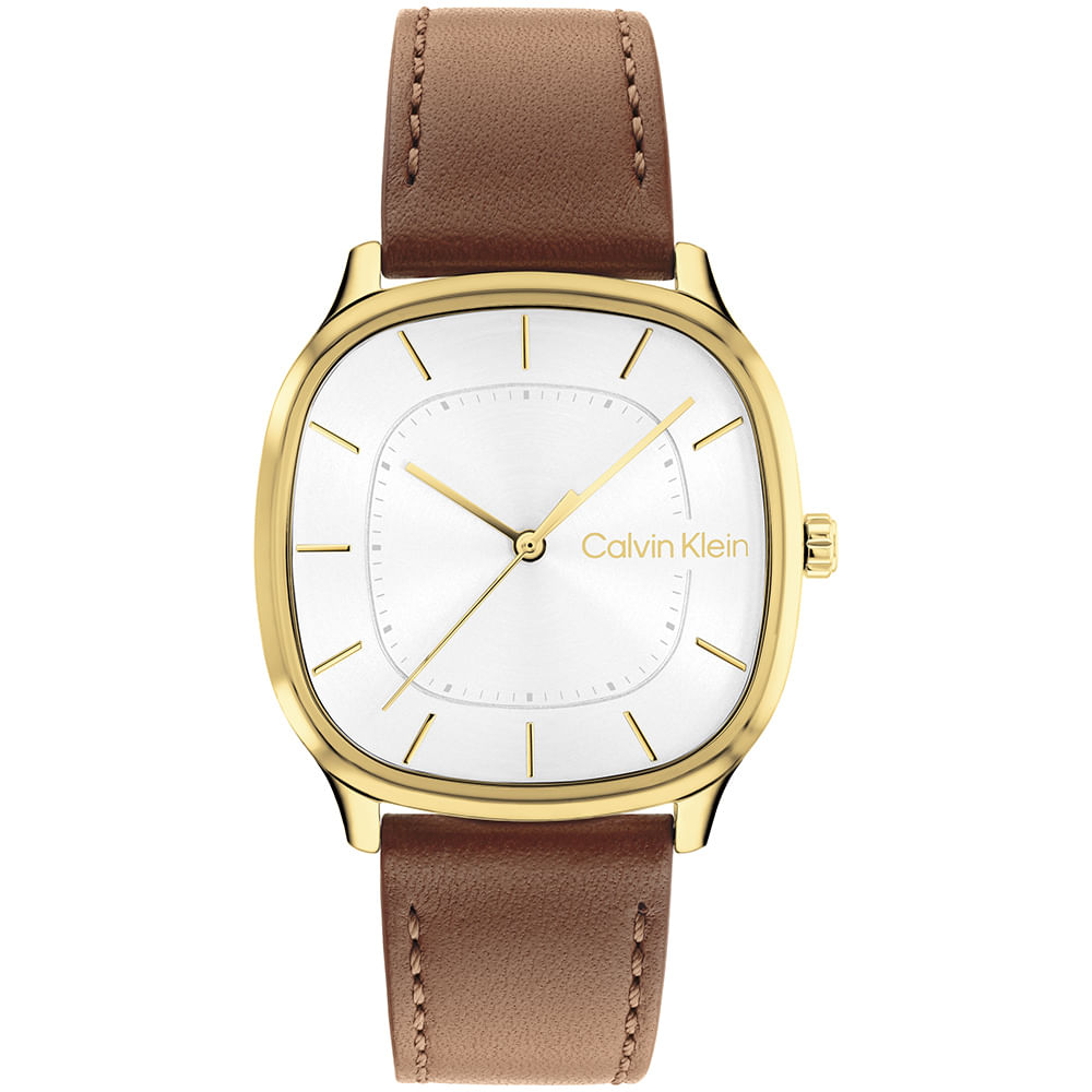 Relógio Calvin Klein CK Shape Masculino em Couro Marrom 25200578