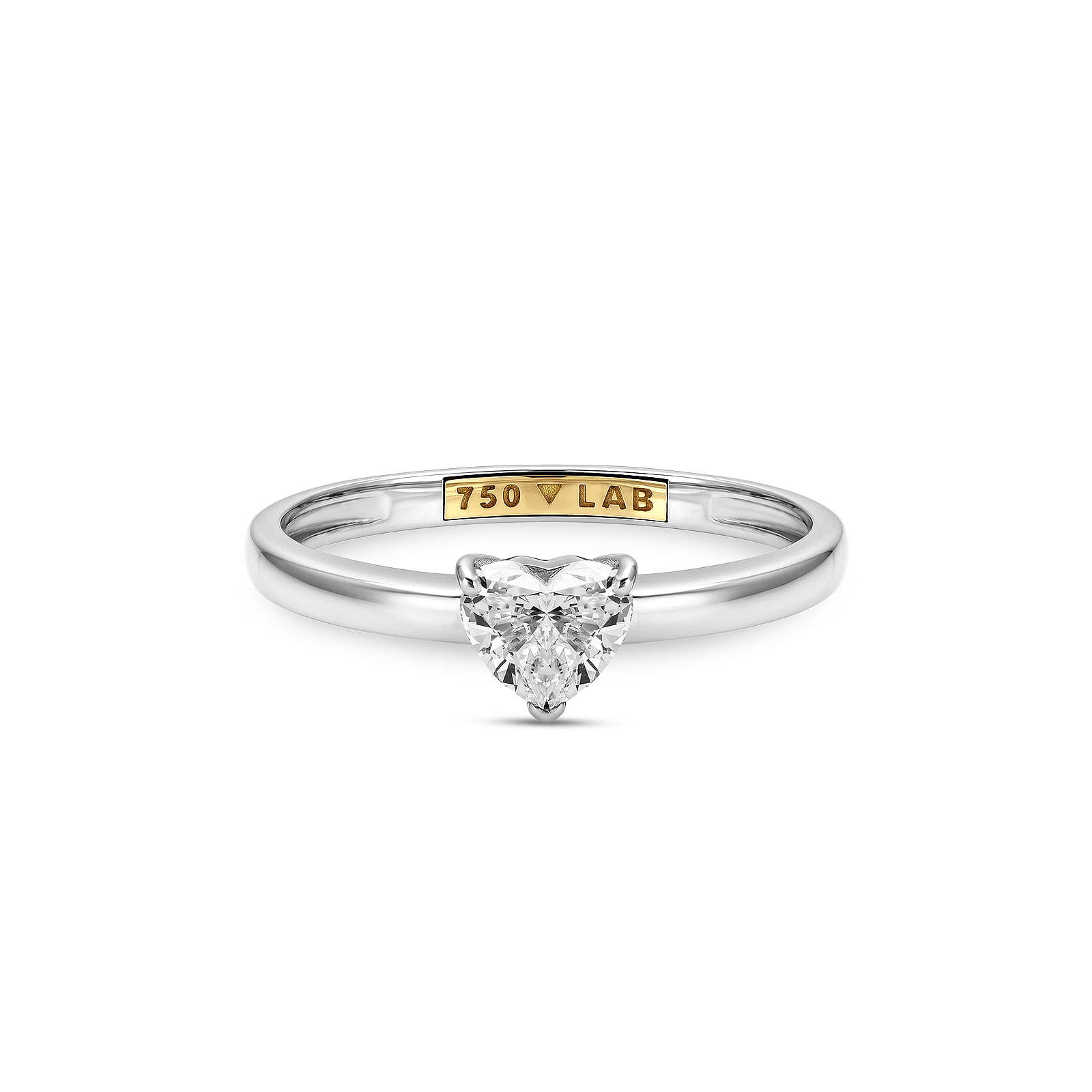 Anel Solitário Coração Cielo em Ouro Branco 18k com Diamante de Laboratório, 0,5ct