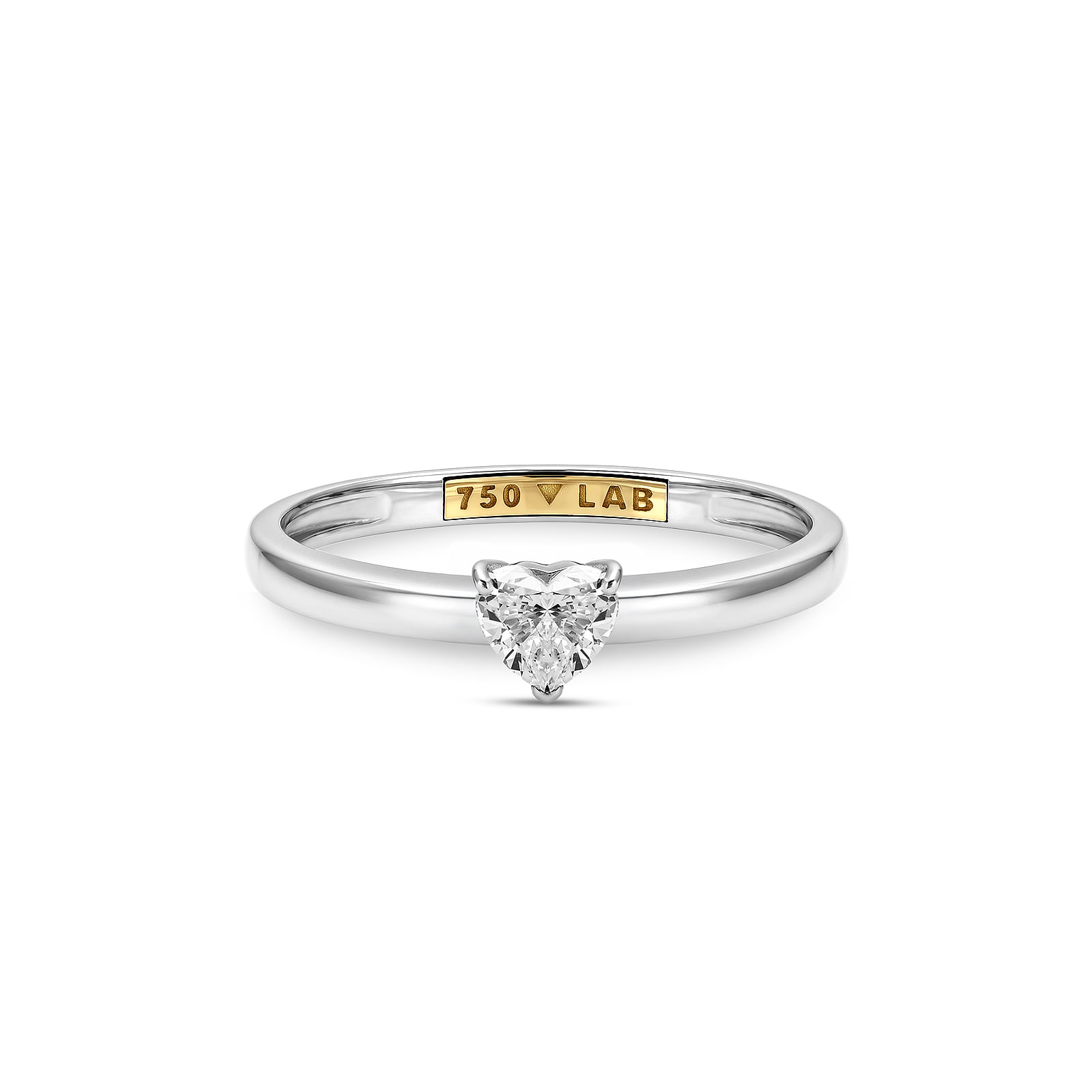 Anel Solitário Coração Cielo em Ouro Branco 18k com Diamante de Laboratório, 0,3ct