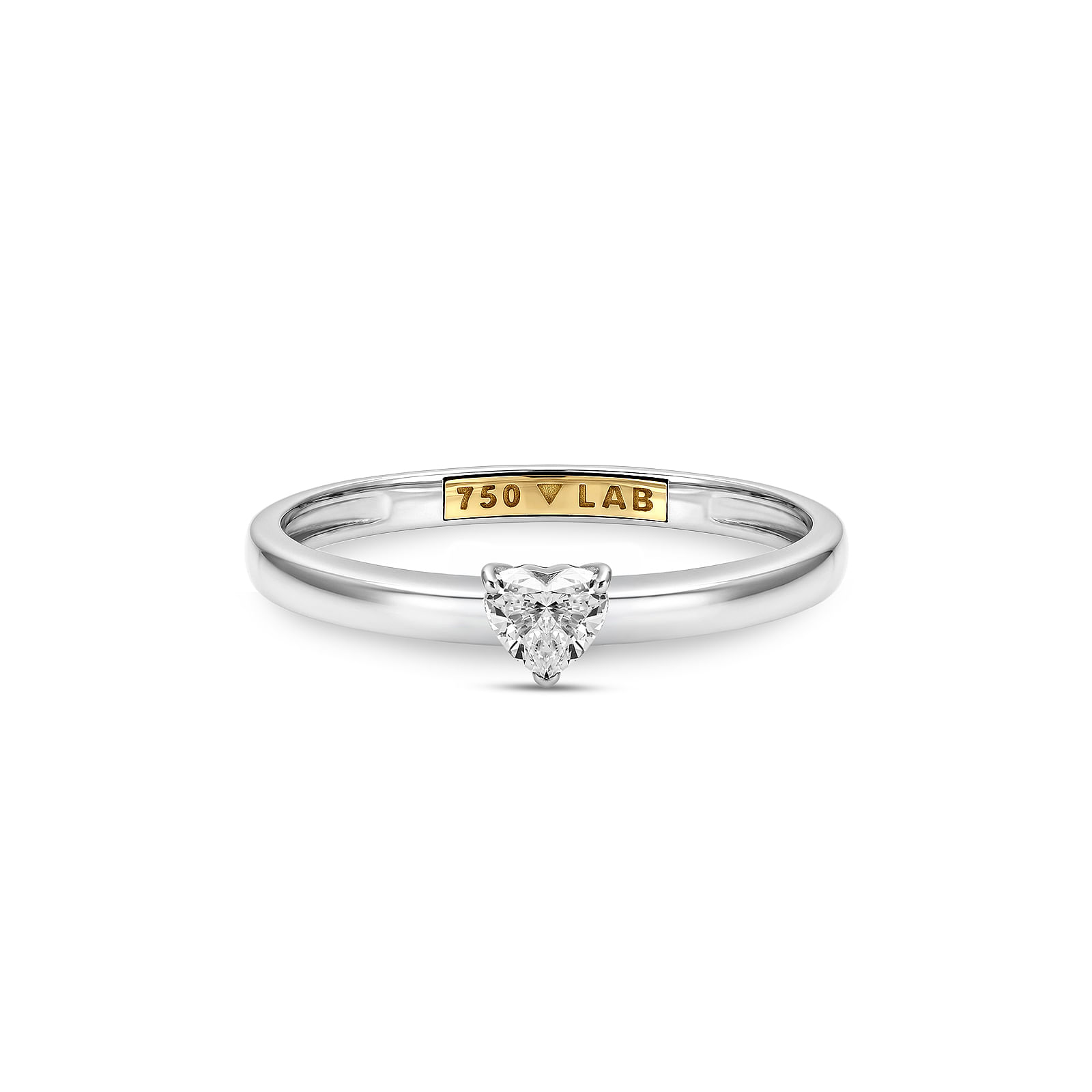 Anel Solitário Coração Cielo em Ouro Branco 18k com Diamante de Laboratório, 0,2ct