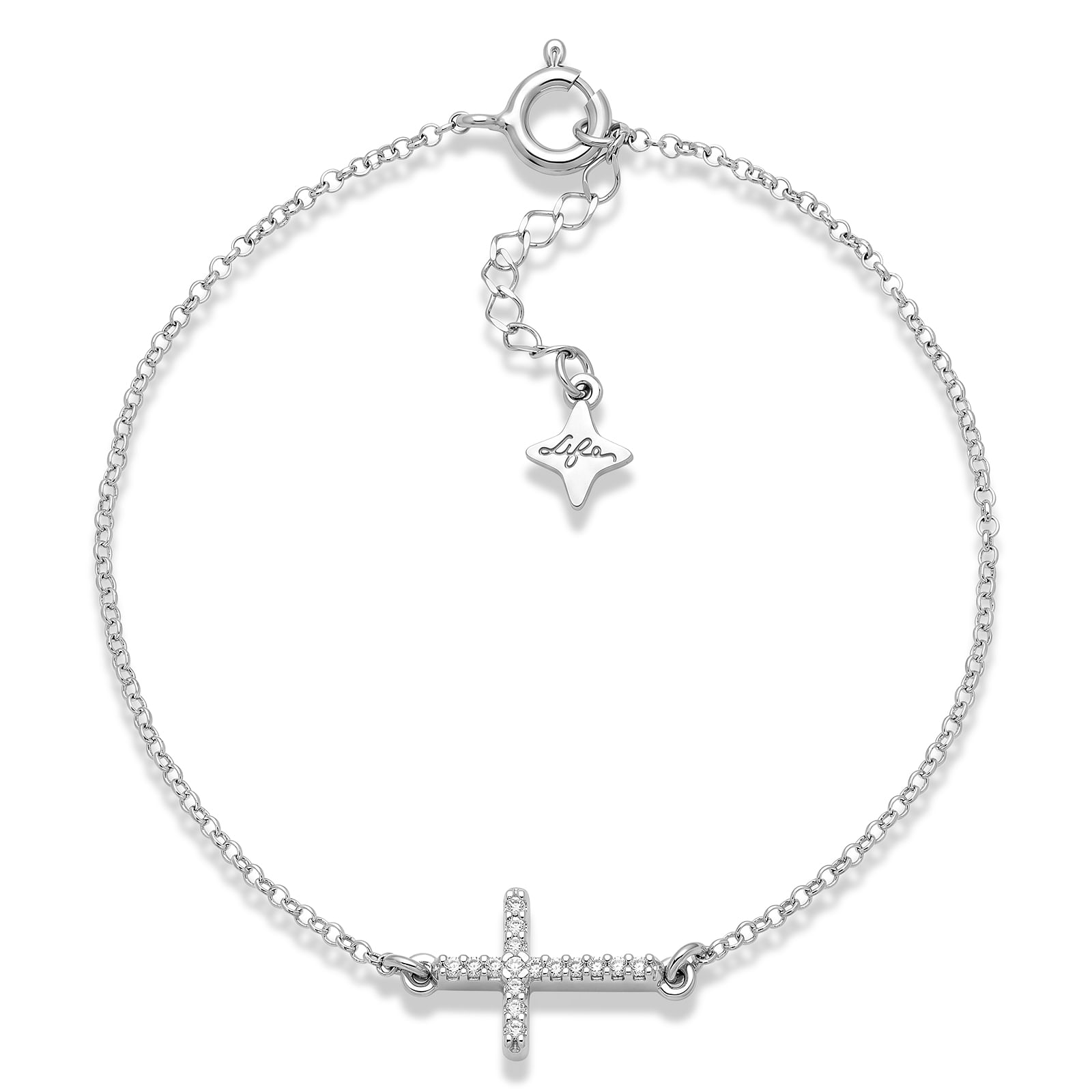 Pulseira Life Cruz em Prata 925 com Zircônia Incolor