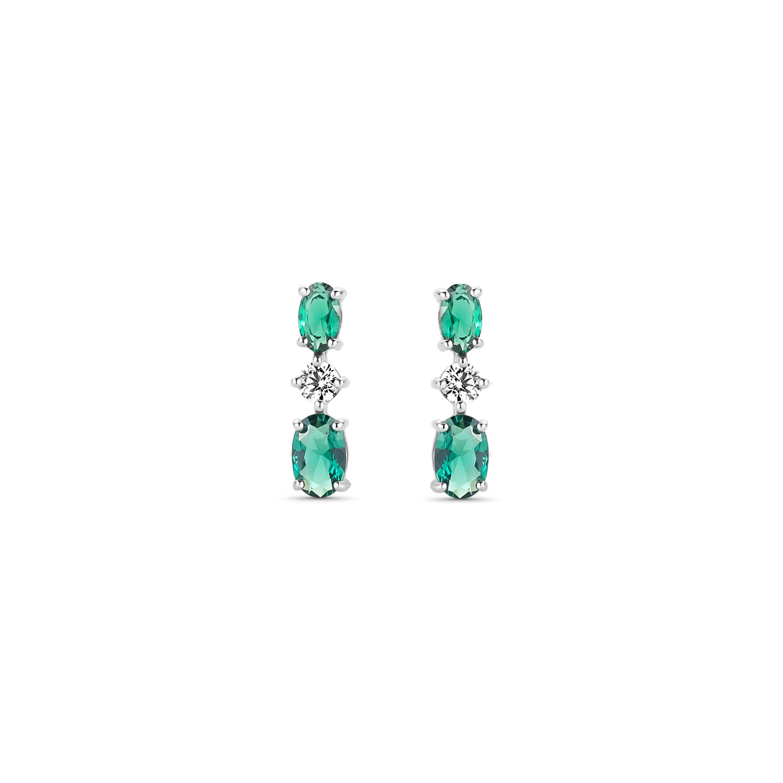 Brinco Life Lotus em Prata 925 com Pedras Verdes e Incolores