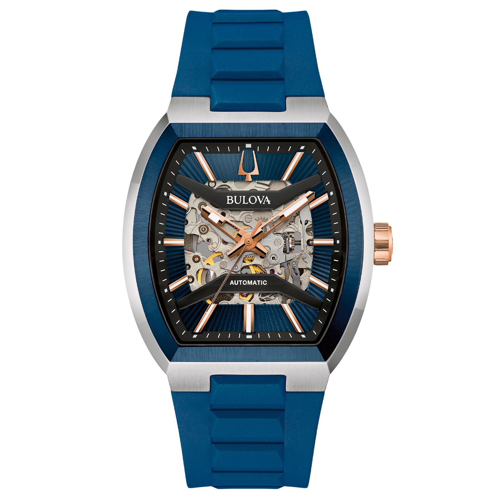 Relógio Bulova Maquina Automático Masculino em Silicone Azul 98A318