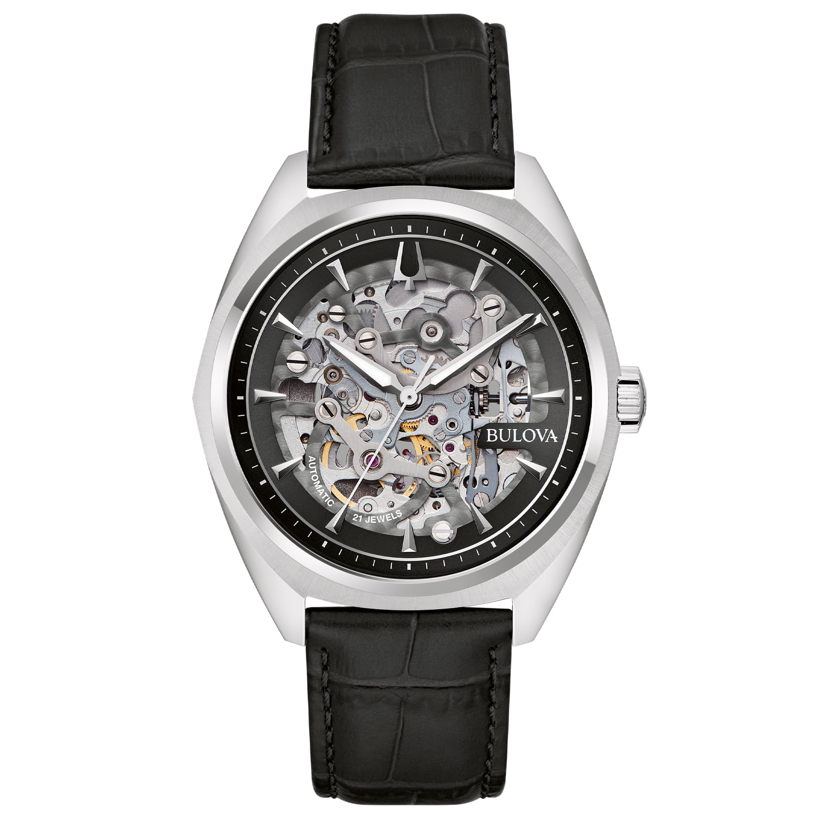 Relógio Bulova Sutton Automático Masculino em Couro Preto 96A310