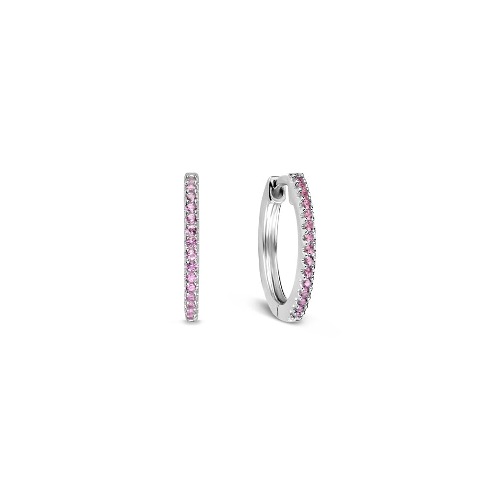 Argola Life Pavê em Prata 925 com Pedras Rosas, 12mm