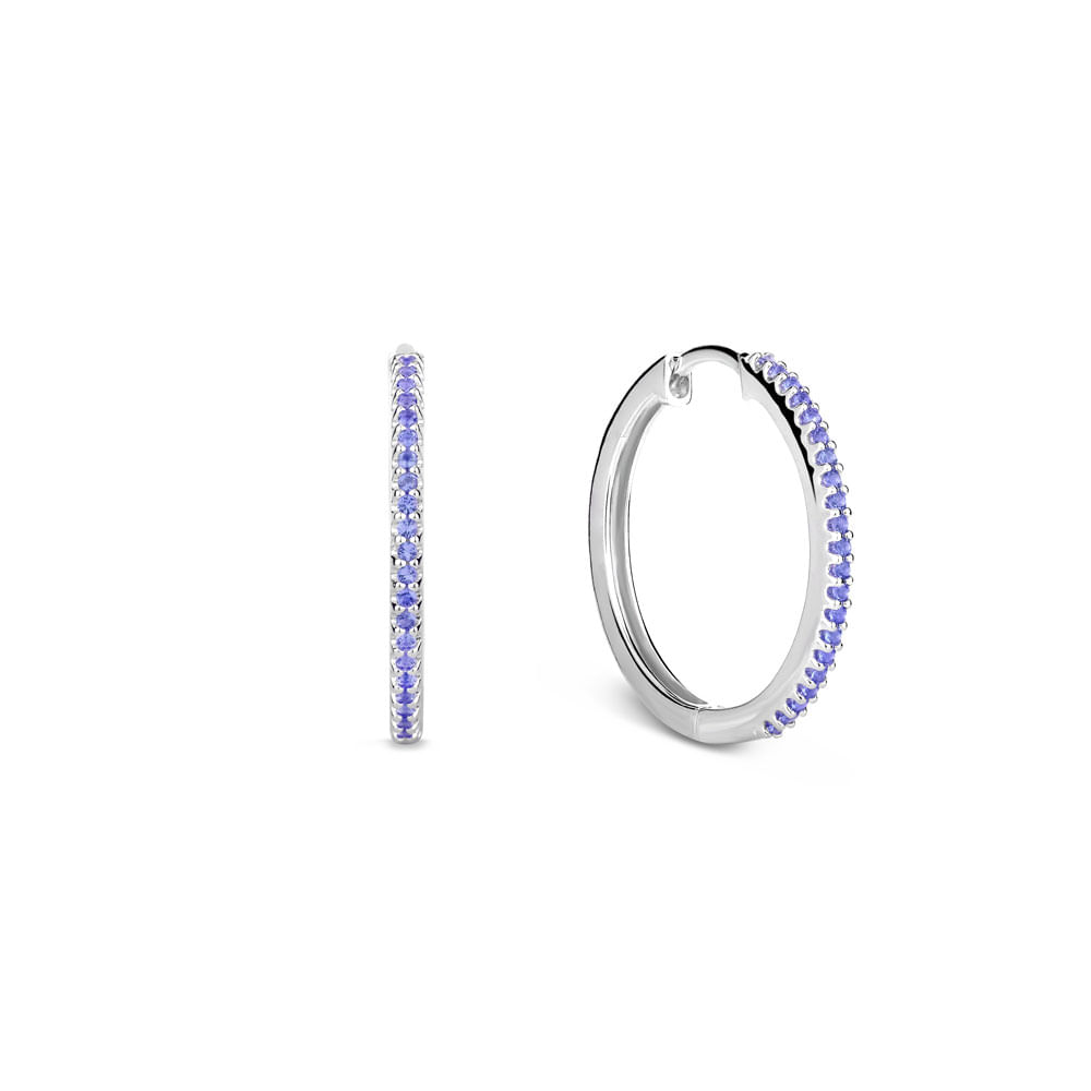 Argola Life Pavê em Prata 925 com Pedras Azuis – Argola Life Pavê Prata Azul 18 mm