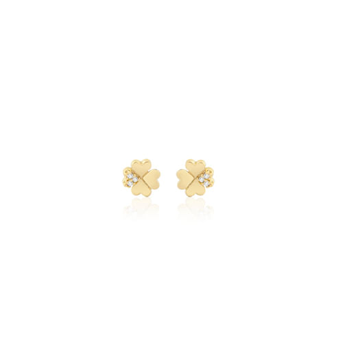 Brinco Baby Trevo em Ouro Amarelo 18k com Diamantes