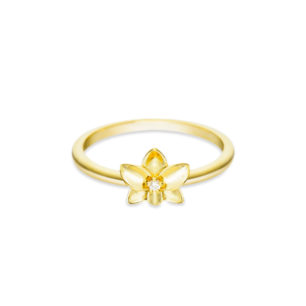 Anel Life Flora Orquídea Prata com Banho Ouro Amarelo