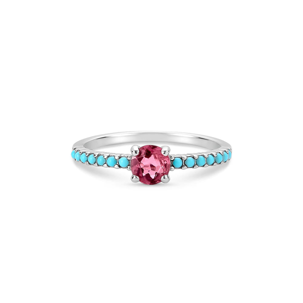 Anel Life My Garden II em Prata 925 com Turmalina Rosa e Turquesas