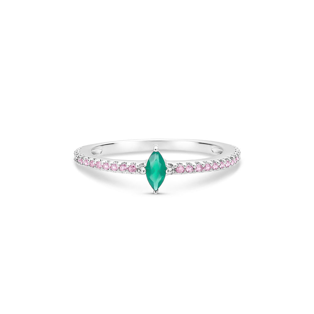 Anel Life My Garden III em Prata 925 com Ágata Verde e Rodolitas