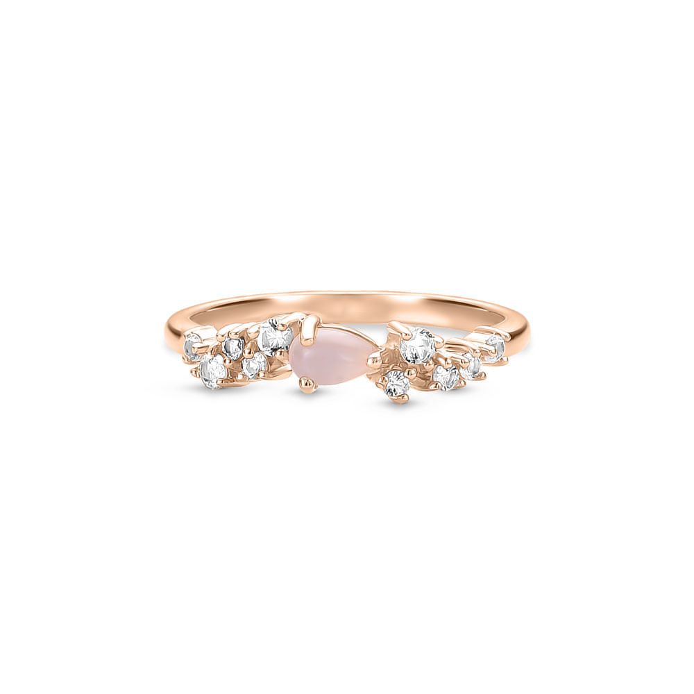 Anel Life Gota Choices em Liga Rosé com Banho de Ouro Rosé 18k, Pedras da Lua e Incolores