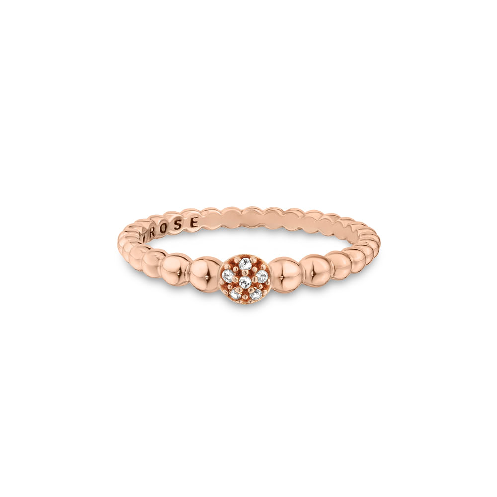 Anel Life Pink Pavê em Liga Rosé com Banho de Ouro Rosé 18k e Pedras Incolores