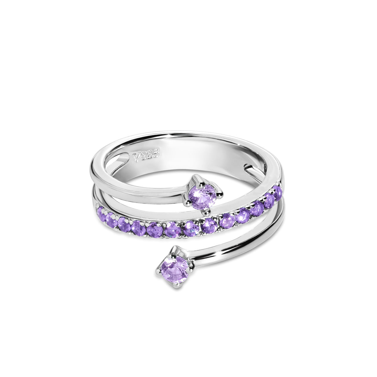 Anel Life Fresh Triplo em Prata 925 com Pedras Lilás